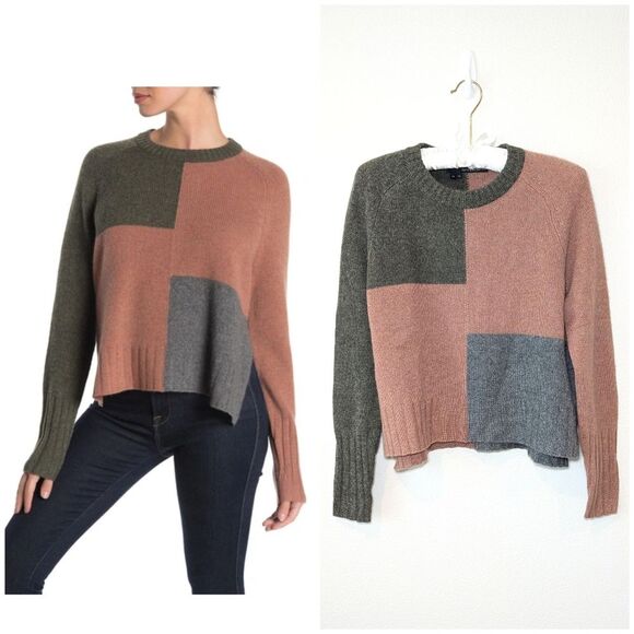 360 Cashmere Hailey 100% Cashmere Brown Black Sweater - Picture 1 of 14